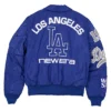 MLB Los Angeles Dodgers New Era x Alpha Industries MA-1 Flight Blue Satin Bomber Jacket back view