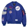 MLB Los Angeles Dodgers New Era x Alpha Industries MA-1 Flight Blue Satin Bomber Jacket front view