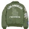MLB Los Angeles Dodgers New Era x Alpha Industries MA-1 Flight Green Satin Bomber Jacket back view