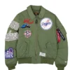 MLB Los Angeles Dodgers New Era x Alpha Industries MA-1 Flight Green Satin Bomber Jacket front view