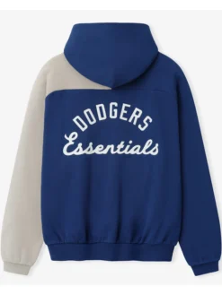 MLB Los Angeles Dodgers x Fear of God Half-Zip Royal And Gray Raglan Sport Hooded Jacket back view