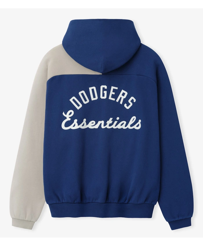 MLB Los Angeles Dodgers x Fear of God Half-Zip Royal And Gray Raglan Sport Hooded Jacket back view