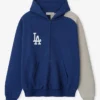 MLB Los Angeles Dodgers x Fear of God Half-Zip Royal And Gray Raglan Sport Hooded Jacket front view