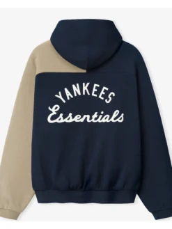 MLB New York Yankees x Fear of God Half-Zip Navy And Khaki Raglan Sport Hooded Jacket back view