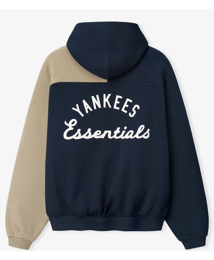MLB New York Yankees x Fear of God Half-Zip Navy And Khaki Raglan Sport Hooded Jacket back view
