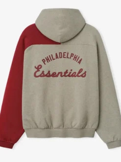 MLB Philadelphia Phillies x Fear of God Half-Zip Gray And Burgundy Raglan Sport Hooded Jacket back view
