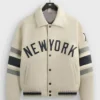 MLB World Series 2025 Kith x Avirex New York Yankees Jason Alexander White Leather Jacket Front View