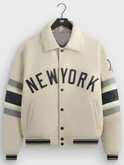 MLB World Series 2025 Kith x Avirex New York Yankees Jason Alexander White Leather Jacket Front View