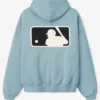 MLB x Fear of God Essentials Half-Zip Raglan Sport Blue Fleece Hooded Jacket back view