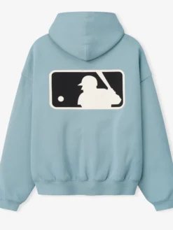MLB x Fear of God Essentials Half-Zip Raglan Sport Blue Fleece Hooded Jacket back view