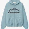 MLB x Fear of God Essentials Half-Zip Raglan Sport Blue Fleece Hooded Jacket front view