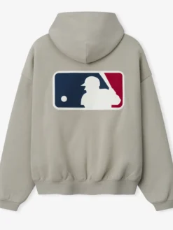MLB x Fear of God Essentials Half-Zip Raglan Sport Gray Fleece Hooded Jacket back view