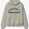 MLB x Fear of God Essentials Half-Zip Raglan Sport Gray Fleece Hooded Jacket front view