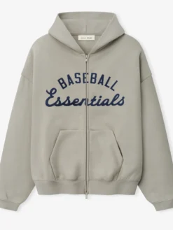 MLB x Fear of God Essentials Half-Zip Raglan Sport Gray Fleece Hooded Jacket front view