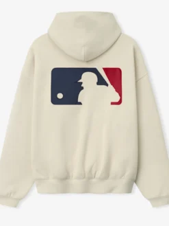 MLB x Fear of God Essentials Half-Zip Raglan Sport White Fleece Hooded Jacket back view