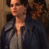 Mabel Mora Only Murders In The Building S03 Selena Gomez Blue Leather Coat front view