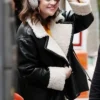 Mabel Mora Only Murders In The Building S4 Black Shearling Leather Jacket front view