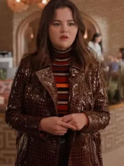 Mabel Mora Only Murders in the Building S04 Brown Leather Coat front view