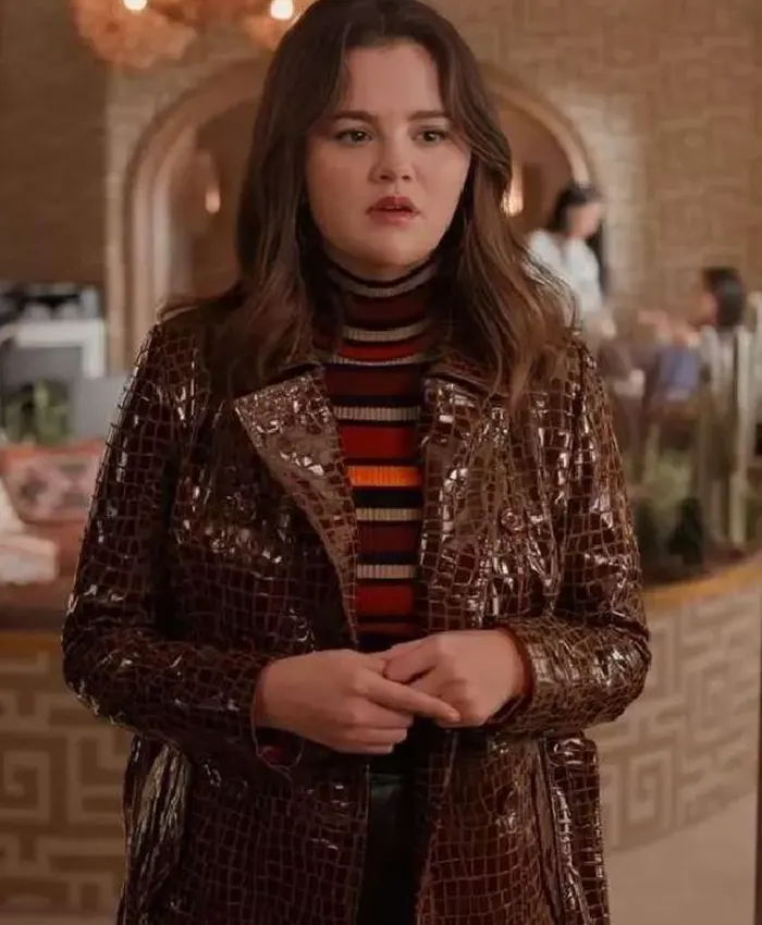 Mabel Mora Only Murders in the Building S04 Brown Leather Coat front view