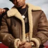 Malcolm M. Mays Power Book III Raising Kanan Brown Shearling Leather Jacket front view
