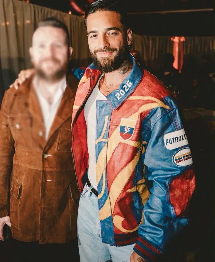 Maluma 2026 Color-Block Moto Leather Jacket