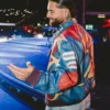 Maluma 2026 Live Performance Color-Block Racing Moto Leather Jacket