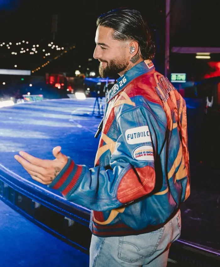 Maluma 2026 Live Performance Color-Block Racing Moto Leather Jacket