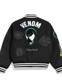 Marvel Venom Tom Hardy Eddie Brock Black Wool Varsity Jacket back view