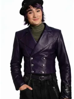 Max Hatter Descendants Wicked Wonderland 2026 Purple Cropped Leather Jacket front view