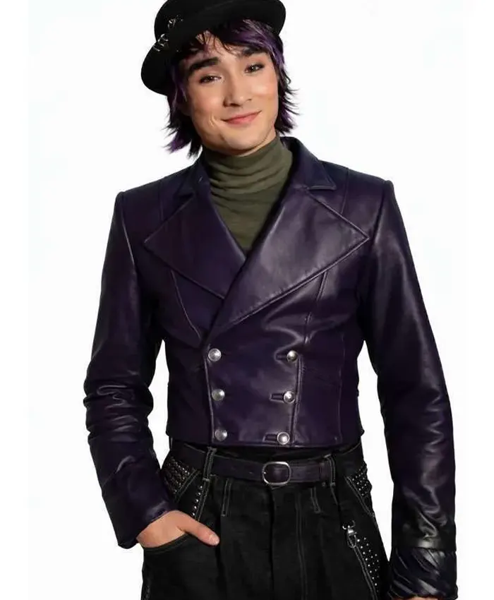 Max Hatter Descendants Wicked Wonderland 2026 Purple Cropped Leather Jacket front view