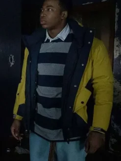 Mekai Curtis Power Book III Raising Kanan Black And Yellow Parachute Puffer Jacket front view