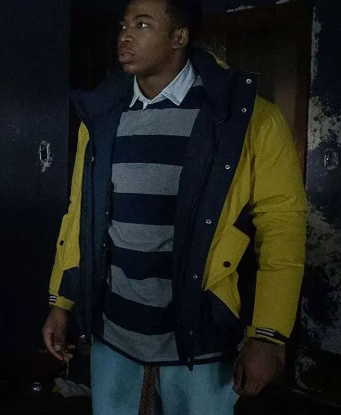 Mekai Curtis Power Book III Raising Kanan Black And Yellow Parachute Puffer Jacket front view
