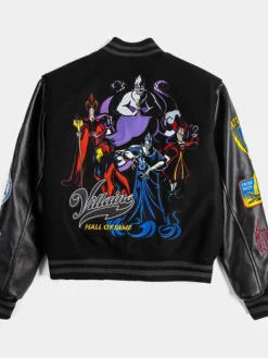 Men's Disney Villains x Shoe Palace Video Vault Black Wool Leather Varsity Jacket back view