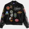 Men's Disney Villains x Shoe Palace Video Vault Wool Leather Black Varsity Jacket front view