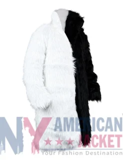 Men’s Long Fur Coat with Two Outside Pockets, Stand-Up Collar, and Over Knee Length