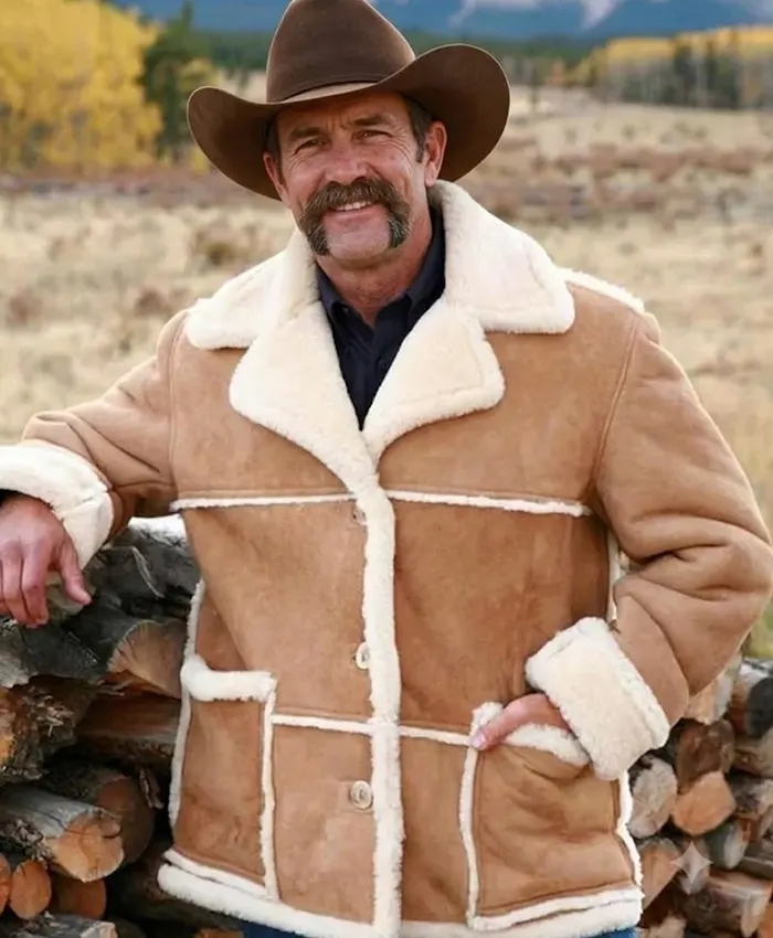 Men's Marlboro Man Shearling Jacket in brown sheepskin suede leather