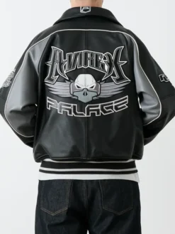 Mens-Palace-Avirex-Black-Leather-Bomber-Jacket