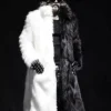 Men’s Thickening Black And White Fur Trench Coat with Stand-Up Collar and Open Front Design
