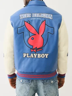 Mens True Religion x Playboy Blue Leather Jacket