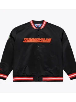 Men’s WWE SummerSlam Minnesota 2026 Mitchell & Ness Black Satin Jacket front view