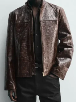 Mens-Zara-Crocodile-Style-Leather-Jacket