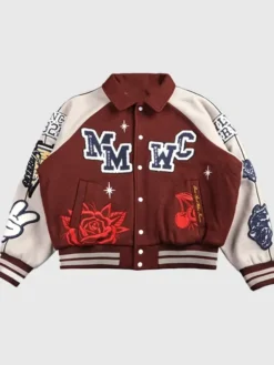 Mickey Mouse Wolves Club 2026 Rudy Maroon Letterman Jacket Front View