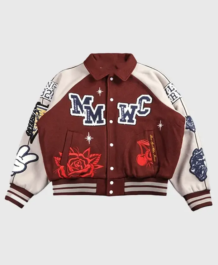 Mickey Mouse Wolves Club 2026 Rudy Maroon Letterman Jacket Front View