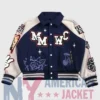 Mickey Mouse Wolves Club Roxy Box Cut Navy Blue Letterman Jacket Front view