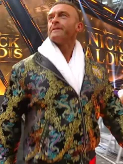 Minnesota SummerSlam 2026 Nick Aldis Black Bomber Jacket with satin fabric and premium embroidered details