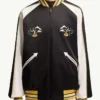 Moncler x Fragment Yūgō Embroidered Souvenir Black And White Satin Varsity Jacket front view