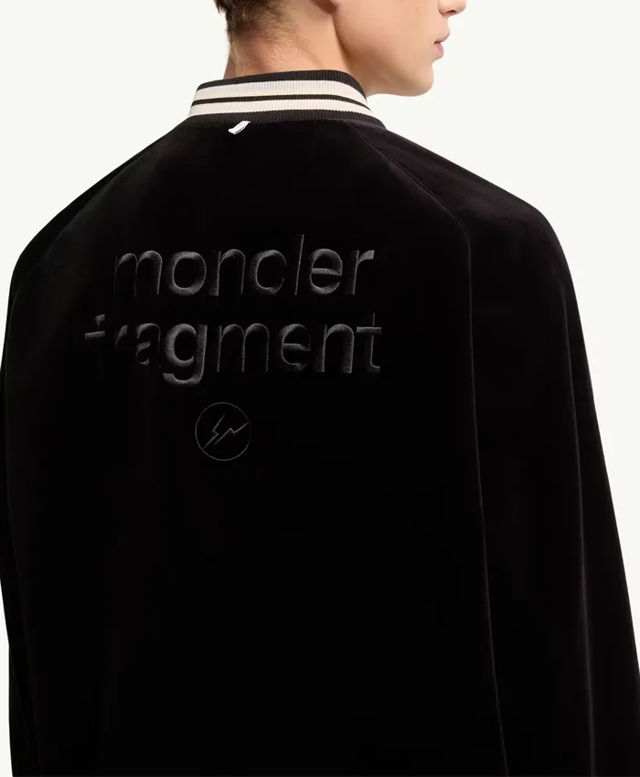 Moncler x Fragment Yūgō Embroidered Souvenir Black Wool Varsity Jacket back view