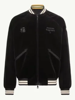 Moncler x Fragment Yūgō Embroidered Souvenir Black Wool Varsity Jacket front view