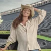 Movie Days of Thunder Summer 2028 Anne Hathaway Beige Cotton Jacket front view