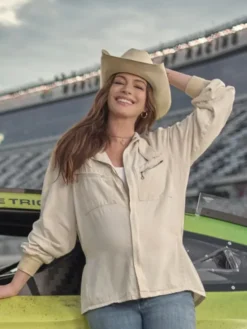 Movie Days of Thunder Summer 2028 Anne Hathaway Beige Cotton Jacket front view
